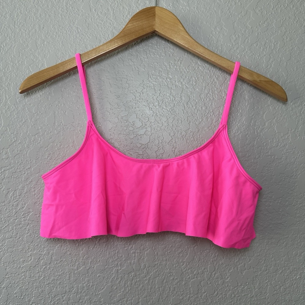 Free People Womens Large Hot Pink Ruffle Spandex Nylon Bikini Top